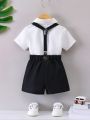 Baby Boys' Short Sleeve Butterfly Bow Tie Shirt + Casual Suspender Shorts 2pcs Outfit Set