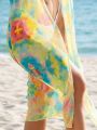 SHEIN Swim Vcay Women'S Tie-Dye Long Sleeve Kimono Cover Up