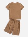 SHEIN Boys Letter Patched Tee & Drawstring Shorts Set