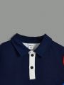 SHEIN Kids EVRYDAY Boys Fit Casual Patchwork Contrasting Lapel Polo Shirt