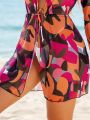 SHEIN Swim Classy Ladies All Over Printed Kimono With Knotted Front