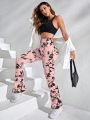 SHEIN Yoga Trendy Tie Dye Flare Leg Sports Pants