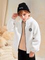 SHEIN Tween Boy Letter Patched Zip Up Hooded Teddy Coat