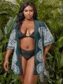 SHEIN Swim Vcay Plus Size Women's Printed Kimono