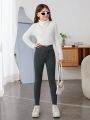 SHEIN Tween Girl High Waist Ribbed Knit Leggings