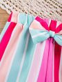 Infant Girls' Stripe Gradient Bowknot Decor Cute Sweet Pants For Spring And Autumn