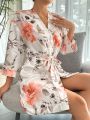 Women's Floral Print Belted Robe