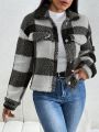 SHEIN Essnce Buffalo Plaid Print Drop Shoulder Jacket