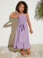 SHEIN Kids Cooltwn Young Girl's Casual Solid Color Halterneck Dress