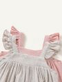 Cozy Cub Baby Girl Solid Color Square Collar Ruffled Hem Dress 2pcs/Set