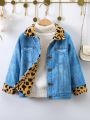 Young Girl 1pc Leopard Borg Collar Flap Detail Coat