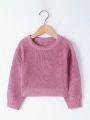 Young Girl Drop Shoulder Ribbed Knit Sweater