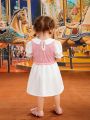 Baby Girls' Pink Knit Patchwork Peter Pan Collar Cute Daily Casual Dress, Spring/Summer