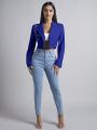 SHEIN PETITE Women's Shortened Blazer With Chain Detail