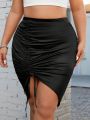 SHEIN Coolane Plus Size Drawstring Detail High Waist Midi Skirt