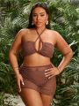 SHEIN Swim Vcay Plus Size Solid Color Hollow Out Swimsuit 3pcs/Set