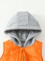 SHEIN Kids EVRYDAY Toddler Boys' Color Block Hooded Vest Padded Jacket