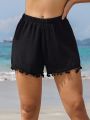 SHEIN Swim Basics Elastic Waist Pompom Decor Cover Up Shorts