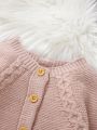 Baby Girl Raglan Sleeve Button Front Cable Knit Jumpsuit & Shoes & Gloves