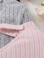 SHEIN Baby Girls' Casual Solid Color Knitted One Shoulder Dress Three-piece Set