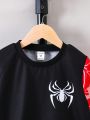 SHEIN Kids HYPEME Boys' (toddler) Spider Print Color Block Fashionable Pullover Sweatshirt