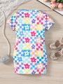 SHEIN Kids QTFun Toddler Girls' Cute Multicolor Short Sleeve Dress