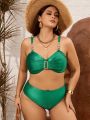 SHEIN Swim Chicsea Plus Size Green Chain Link Decorated Bikini Swimsuit Set