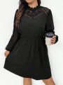 SHEIN Frenchy Plus Size Black Lace Lantern Sleeve Dress