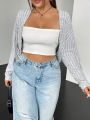 SHEIN EZwear Plus Solid Crop Jacket Without Cami Top