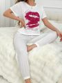 Women'S Lip Print Short Sleeve Pajama Set