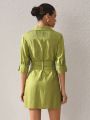 Isabeli Moraes 3/4 Sleeve Mini Shirt Dress