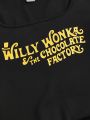 Willy Wonka and the Chocolate Factory X SHEIN Ladies' Square Neck Long Sleeve Dress With Letter Print