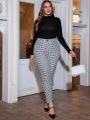 SHEIN Clasi Plus Size Grid Print High Waist Skinny Pants