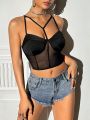 SHEIN ICON Women's Black Mesh Spaghetti Strap Camisole