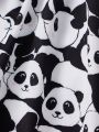 SHEIN Kids QTFun Toddler Girls Panda Print Ruffle Trim Tee & Pinafore Skirt