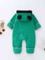 Baby Girl 3D Ear Design Hooded Fleece Jumpsuit