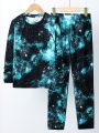 SHEIN Boys' Starry Sky Printed T-shirt And Long Pants Homewear Set