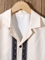 SHEIN Kids EVRYDAY Boys' (Big) Geometric Jacquard Patchwork Short Sleeve Shirt