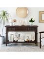 Classic Retro Style Console Table with Three Top Drawers and Open Style Bottom Shelf, Easy Assembly