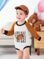 SHEIN Baby Boys' Casual Sporty Letter & Rugby Pattern Bodysuit