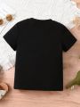 Boys' Casual Short Sleeve T-Shirt With Printed Slogan, Simple Design For Summer