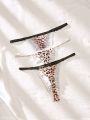 Women's Leopard Print Heart Shaped Buckle Thong Underwear