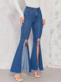 SHEIN Privé Split Thigh Flare Leg Jeans