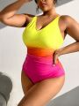 SHEIN Swim Vcay Plus Size Gradient V-Neck One-Piece Swimsuit