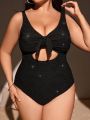 SHEIN Swim Basics Women'S Plus Size Hollow Out & Knot Design One Piece Swimsuit