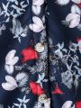 Tween Girl Floral Print Plush Lined Hooded Coat