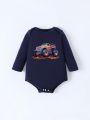 Newborn Boys' Casual Basic Bodysuit With Fun Car Print, Great For Layering