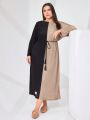 SHEIN Mulvari Plus Size Color Blocking Long Sleeve Dress Without Belt