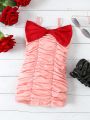 Baby Girl'S Ruffle Bowknot Decorated Cami Dress