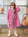 SHEIN Young Girl Contrast Trim Hooded Teddy Coat